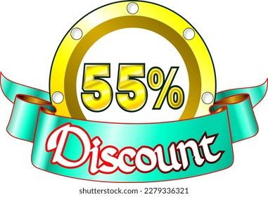 55% off, yellow disk and green ribbon, vector illustration for wholesale and retail, illustrative art, beautiful illustration, vector. God is good!