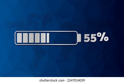 55 percent chart. Infographic vector icon with blue low poly background. Element for progress, growth, download, business, finance, web design, presentation