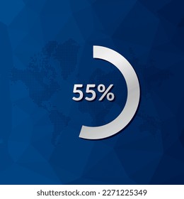 55 percent circle chart. Infographic vector icon with blue low poly pattern. Element for business, finance, web design, progress, download, presentation