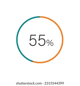 55% percent circle chart symbol. 55 percentage Icons for business, finance, report, downloading.
