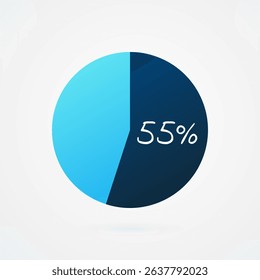 55 percent circle pie chart. Isolated symbol. Vector gradient element. Infographic sign. Illustration, icon for business, finance, report, web design, downloading, presentation