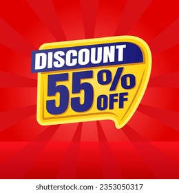 55 percent discount red banner with yellow floating balloon for offers and promotions sales.