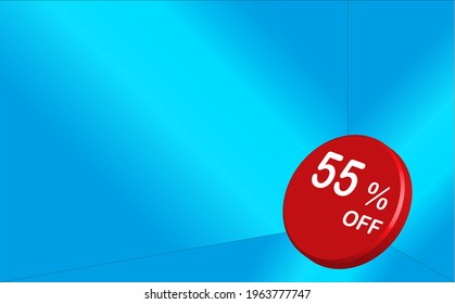 55 percent discount red button with blue walls for offers and promotions