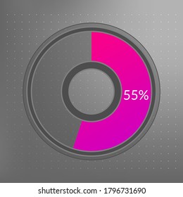 55 percent isolated pie chart. Percentage vector, transparent infographic icon on dotted background. Circle sign for business, finance, web design, download, progress