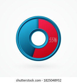 gráfico circular aislado del 55%. Símbolo vector porcentaje, icono de gradiente rojo azul infográfico. Signo de círculo para negocios, finanzas, diseño web, descarga, progreso