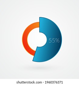 55 percent isolated pie chart. Percentage vector, infographic gradient icon. Circle sign for business, finance, web design, download, progress