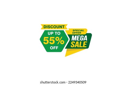 55 Percent MEGA SALE offer, clearance, promotion banner layout with sticker style.