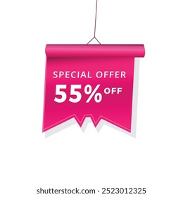 55 percent off banner label announcement vector illustration.