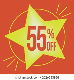 55 percent off a big yellow star on a red background