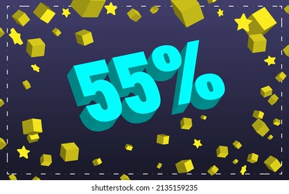 55% percent off discount 3d navy blue yellow and orange background gradient for discounts, promotion and offers.eps