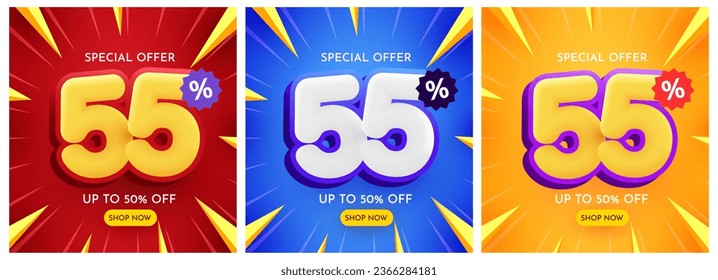 55 percent Off. Discount creative composition. Mega Sale. Vector illustration.