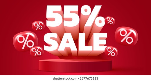 55 percent Off. Discount creative composition. Mega Sale. Vector illustration.