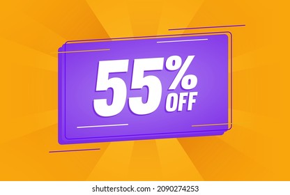 55 percent off. Discount for Sales. Purple Balloon on a Yellow Backgroud