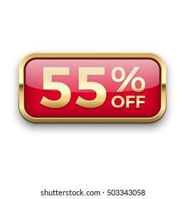 55 percent off golden badge, vector.