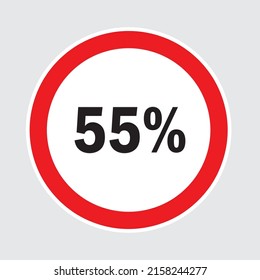 55 Percent off  on gray Background, Special Offer 55% Discount Tag, Sale Up to 55 Percent Off,big offer, Sale, Special Offer Label, Sticker, Tag, Banner, Advertising, offer Icon