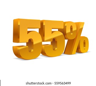 55% percent off, sale background, golden-yellow isolated object 3D. White background. Eps10 Vector.