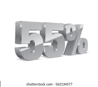 55% percent off, sale background, gray-silver isolated object 3D. White background. Eps10 Vector.