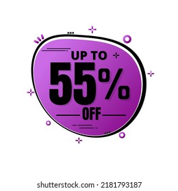 55% percent off, UP to super discount, Purple design with icons and details, mega sale. vector illustration
