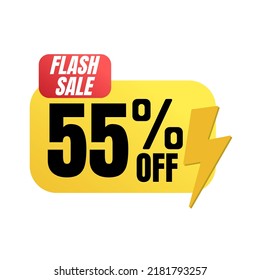 55% percent off(offer), flash sale, yellow and red lightning discount 3D design. vector illustration