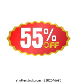 55% percent off(offer), golden award winning super discount sticker, vector illustration, sale red design