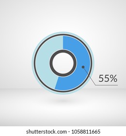 55 percent pie chart isolated symbol. Percentage vector infographics. Circle diagram sign. Business illustration icon for marketing project, finance, financial report, web, concept design, download