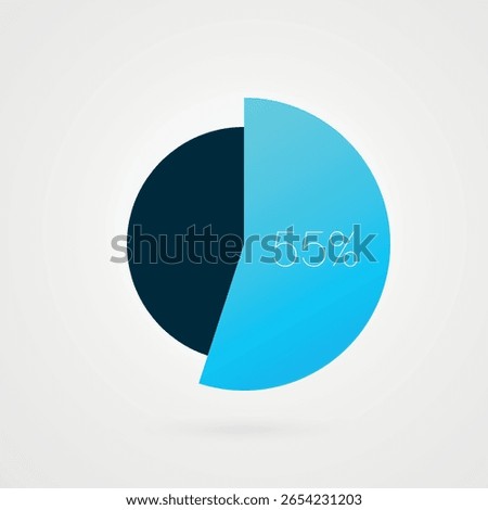 55 percent pie chart. Isolated symbol. Vector gradient element. Infographic sign. Illustration, icon for business, finance, report, web design, download, presentation