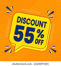55 Percent Promotional Discount Banner Design with Yellow Balloon and Orange Background for Sales, Offers, and Marketing Promotions