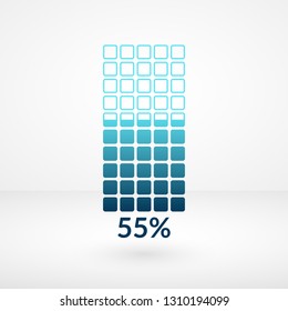55 percent square chart isolated symbol. Percentage vector element. Infographic diagram sign. Business illustration, icon for marketing project, stock exchange, finance, report, web, downloading