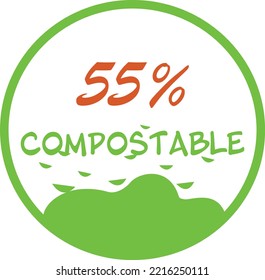 55% porcentaje de ilustración de arte vectorial circular compostable con expresión simple y vívida en la tierra y colores naturales