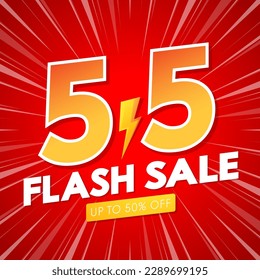 5.5 podium super sale banner template design for web or social media. Promotional Business Flash Sale Design. Vector May 5 Special Offer Illustration.