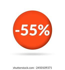 55% price off sticker, badge or label set. 55 percent sale. Discount tag or icon design. Vector illustration.