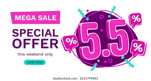 5.5 Sale banner, event special promo, market promotion. Vector illustration