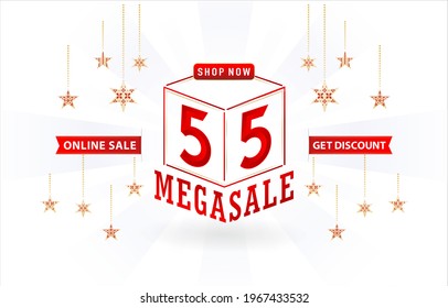 5.5 sale, MEGA SALE, 3d sale cube text, Cube model number sign red ribbon with isolated background, online shop sign, for poster, flyer, social media banner, label promotion store, web banner