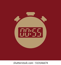 The 55 seconds, minutes stopwatch icon. Clock and watch, timer, countdown, stopwatch symbol. UI. Web. Logo. Sign. Flat design. App. Stock vector