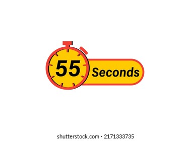 55 Seconds timers Clocks, Timer 55 sec icon, countdown icon. Time measure. Chronometer icon isolated on white background