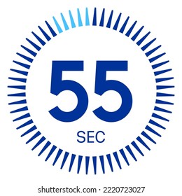 55 seconds,concept of time,timer icon,vector illustration,circle time pie diagram.