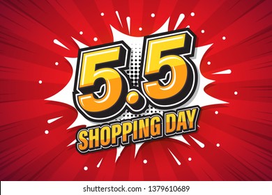 5.5 Shopping day font expression pop art comic speech bubble. Vector illustration