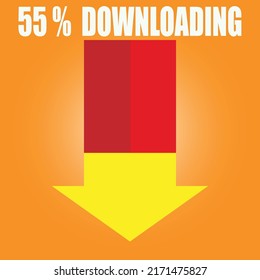 55% sign symbol downloading in 3d illustration arrow red color shape business stamp isolated on yellow background. Vector eps10
