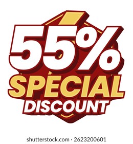 55% Special Discount Promotional Flash Offer Badge Label for Ecommerce Sale