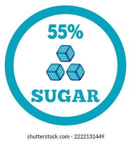 55% Sugar sign label. Vector sugar cube icon.