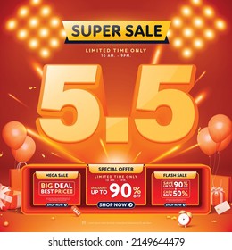 5.5 super sale banner template design for web or social media.