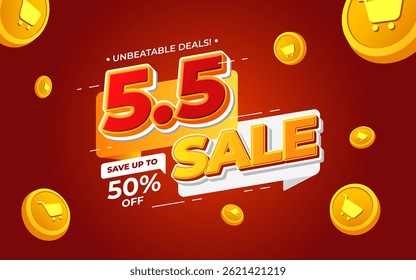 5.5 super sale promo banner with discount offer. 5.5 shopping festival super sale banner. Flash sale special offer banner for social media post or website banner. Flash sale campaign