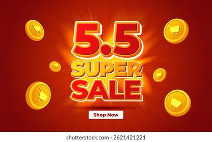 5.5 super sale promo banner with discount offer. 5.5 shopping festival super sale banner. Flash sale special offer banner for social media post or website banner. Flash sale campaign