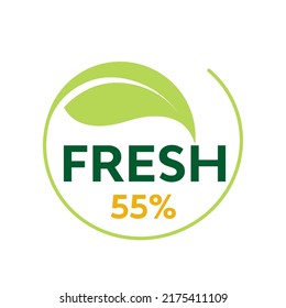 55% Vector llustration graphics design of Fresh food label ,sticker icon or logo on white background vector design illustration. Suitable for product
label