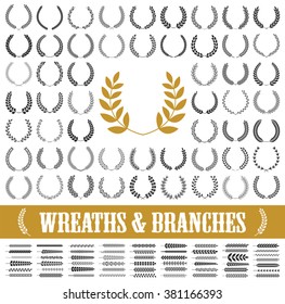 55 wreaths and branches set. Vector illustration. Wreaths collection XX.