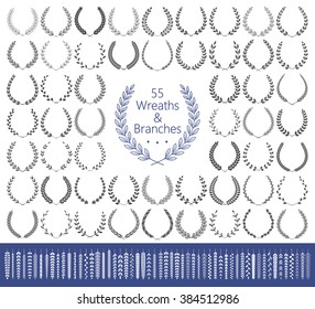 55 wreaths and branches set. Vector illustration. Wreaths collection XIX.