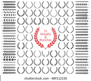 55 wreaths and branches set. Vector illustration. Wreaths collection XIV.