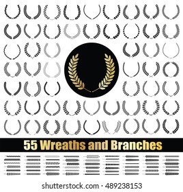 55 wreaths and branches set. Vector illustration. Wreaths collection XII.