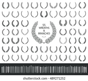 55 wreaths and branches set. Vector illustration. Wreaths collection XI.