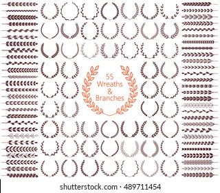 55 wreaths and branches set. Vector illustration. Wreaths collection VII.